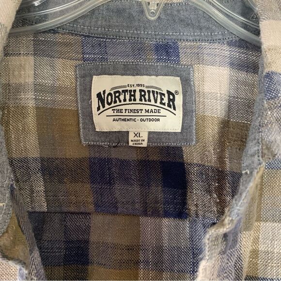 North River Men’s Blue Brown Lumberjack Short Sleeve Plaid Button Down Shirt XL - Picture 4 of 9